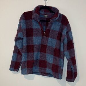 Eddie Bauer Plaid Quarter Zip Fleece Pullover Size Medium